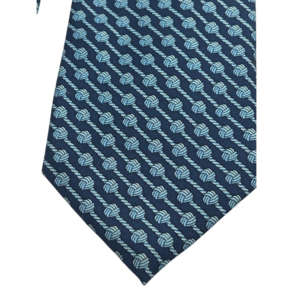 Vineyard Vines Mens Silk Tie Navy Blue Light Blue Nautical Monkey Fist Knot USA